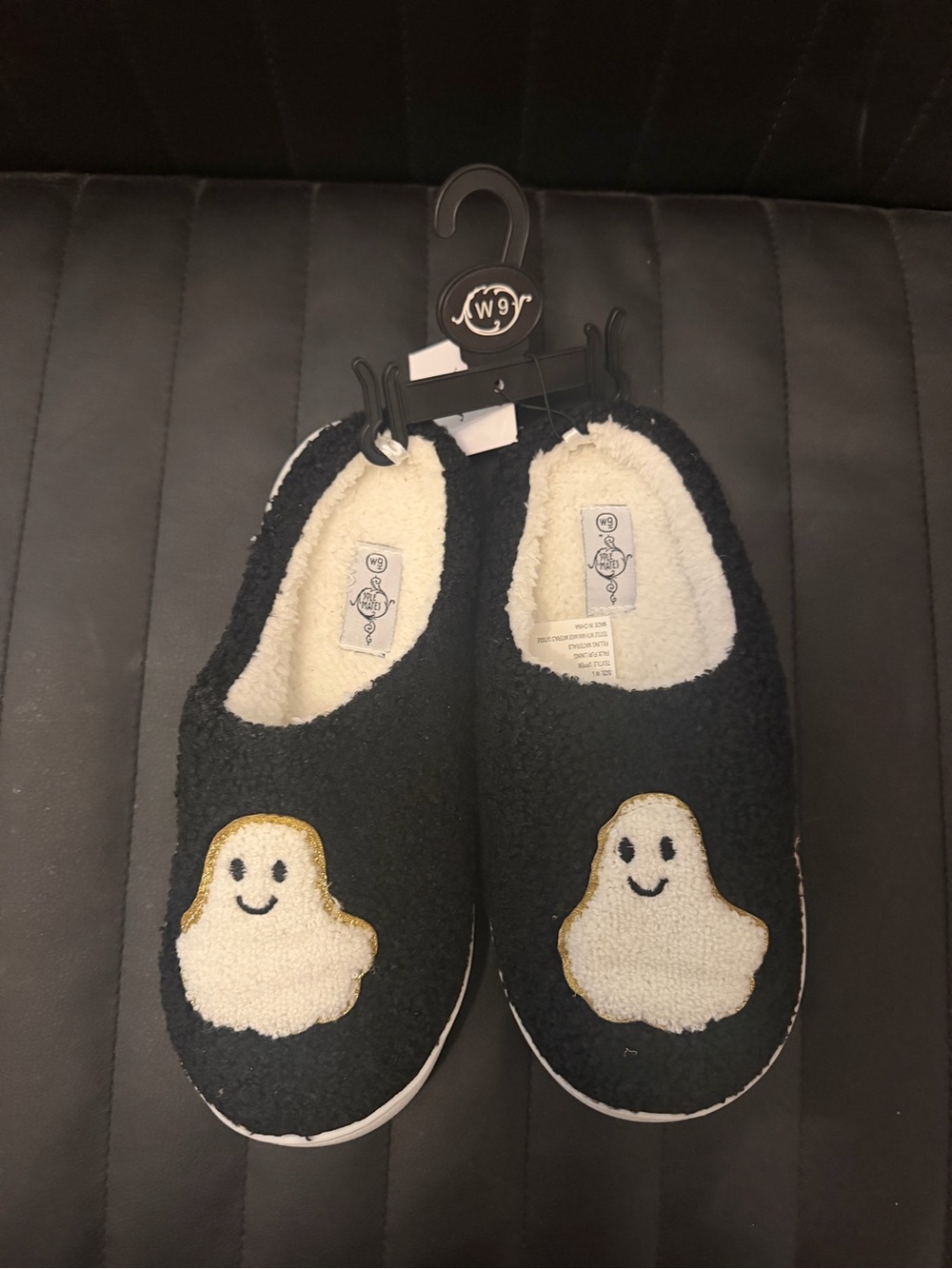 Women’s Black Ghost Slip-On Fleece Slippers